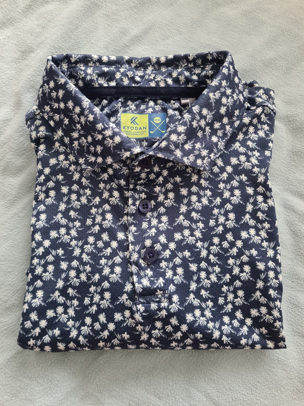 Kyodan Navy Polo with White Floral Print